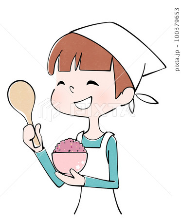 雑穀ご飯をよそう女性のイラスト 雑穀ご飯をよそう女性のイラスト 100379653