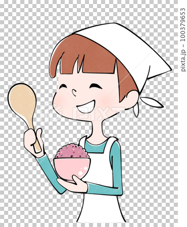 一個女人端小米飯的插圖 一個女人端小米飯的插圖 100379653