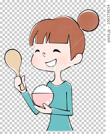 一個女人端飯的插圖 100379654