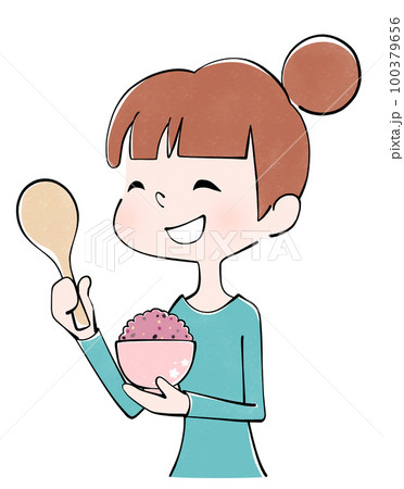 雑穀ご飯をよそう女性のイラスト 雑穀ご飯をよそう女性のイラスト 100379656