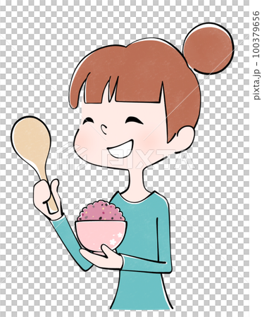 雑穀ご飯をよそう女性のイラスト 雑穀ご飯をよそう女性のイラスト 100379656