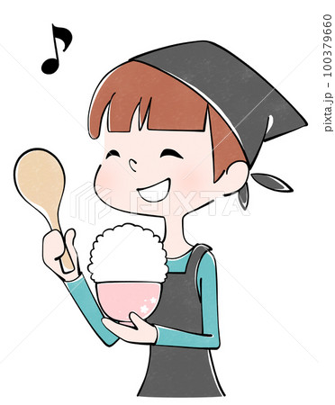 大盛りご飯をよそう女性のイラスト 大盛りご飯をよそう女性のイラスト 100379660