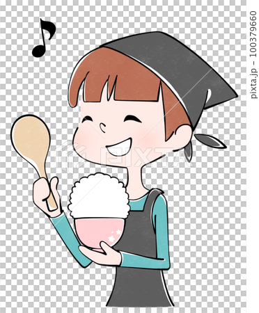 大盛りご飯をよそう女性のイラスト 大盛りご飯をよそう女性のイラスト 100379660