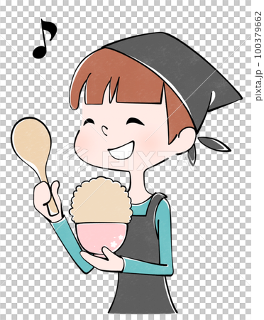 Illustration of a woman serving a large serving of brown rice Illustration of a woman serving a large serving of brown rice 100379662