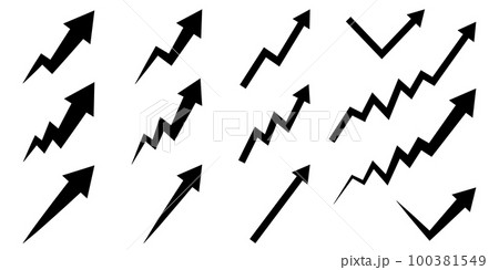上向きのジグザグ矢印のセット（モノクロ） 100381549