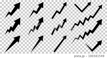 上向きのジグザグ矢印のセット（モノクロ） 100381549
