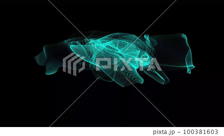 Abstract image of mesh, lines and dots in colorful fluid form. Colored background design. 3D rendering 100381603