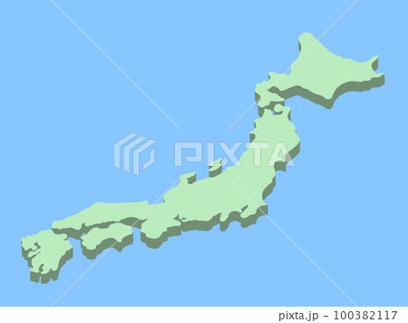 海に囲まれた立体的な日本地図 100382117