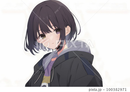 大きな瞳でこちらを見る女性 アニメ風イラスト「AI生成画像」の