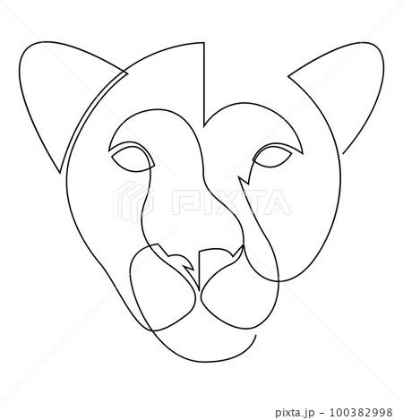 Lioness head continuous one line drawing. Front view single line vector illustration. 100382998