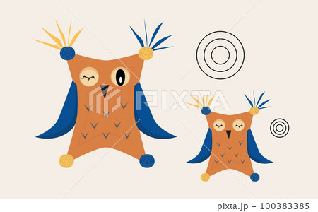 two owls orange blue two circles baby vector illustration 100383385