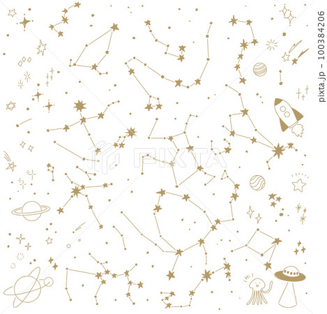 夏の星座とキラキラのセット（白地にゴールド） 100384206