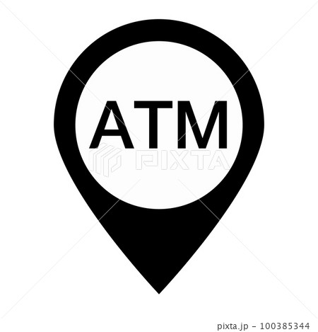 ATMのマップピンシルエットアイコン。ベクター。 100385344