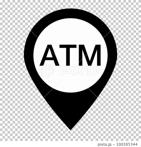 ATMのマップピンシルエットアイコン。ベクター。 100385344