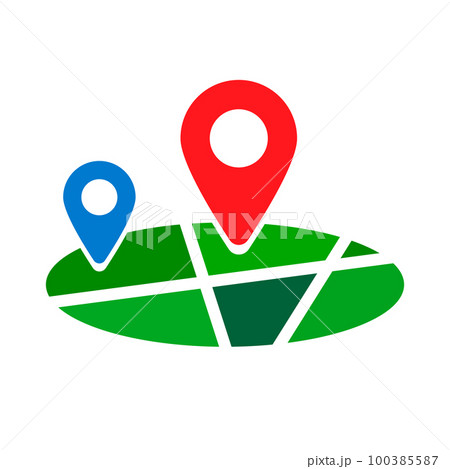 フラットデザインの街とマップピンのアイコン。ベクター。 100385587
