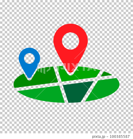 フラットデザインの街とマップピンのアイコン。ベクター。 100385587
