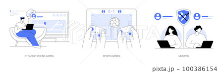 Playing computer games abstract concept vector illustrations. 100386154