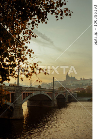 landscape at sundown in autumn in Prague, Czech Republic landscape at sundown in autumn in Prague, Czech Republic 100386193
