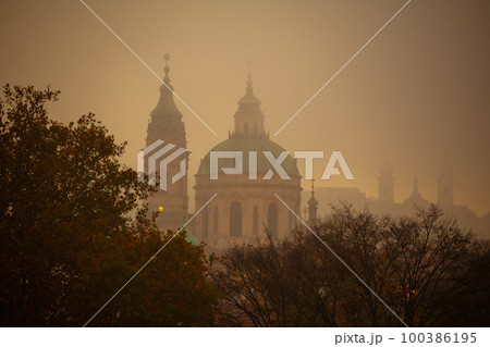 landscape at sunset in autumn in Prague, Czech Republic landscape at sunset in autumn in Prague, Czech Republic 100386195