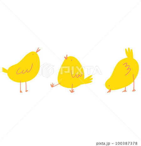 Cute cartoon chickens set. Minimalistic hand drawn farm animal, Easter chick for textile print, card, children game, poster 100387378