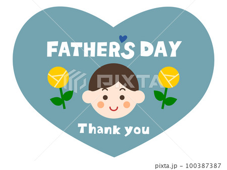 父の日のイラスト: お父さんとバラのハート型アイコン 100387387