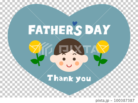 父の日のイラスト: お父さんとバラのハート型アイコン 100387387