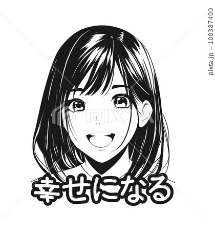 Happy anime girl in manga style, black and white illustration Happy anime girl in manga style, black and white illustration 100387400