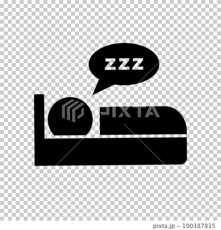 ベットで寝ている人とzzzの吹き出しシルエットアイコン。ベクター。 ベットで寝ている人とzzzの吹き出しシルエットアイコン。ベクター。 100387815