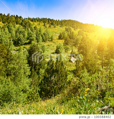 Picturesque mountains and sunrise. Andorra . Picturesque mountains and sunrise. Andorra . 100388402