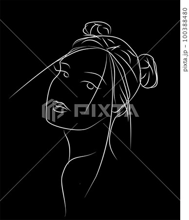 contour white female portrait on a black background, logo, monochrome design 100388480
