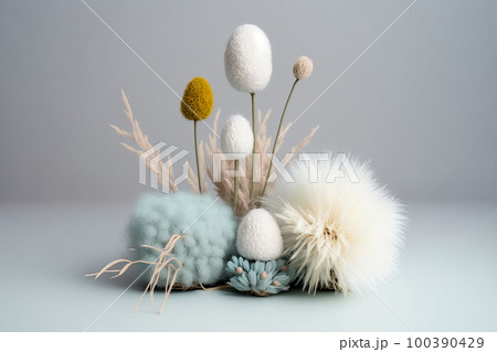 A fluffy bouquet of plants with pompoms on a white background. Illustration AI Generative A fluffy bouquet of plants with pompoms on a white background. Illustration AI Generative 100390429