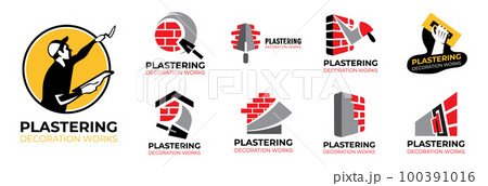 Vector set of plastering finishing company logos 100391016
