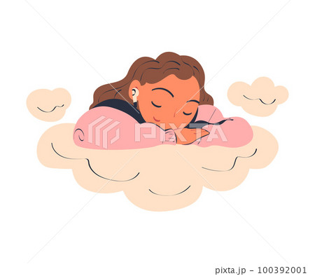 Woman Character Dreaming Imagining and Fantasizing Being in the Clouds Vector Illustration 100392001