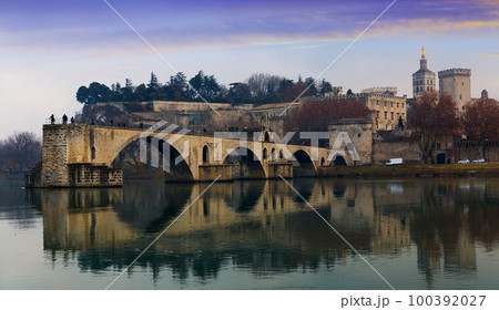 Pont Saint-Benezet and Avignon Cathedral in morning, France Pont Saint-Benezet and Avignon Cathedral in morning, France 100392027