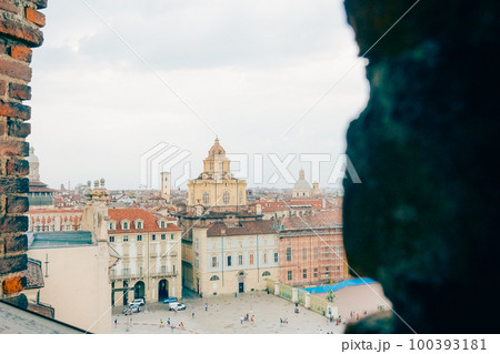 Turin, Piemonte, Italy - June 23, 2022: View of Turin from Palazzo Madama Tower Turin, Piemonte, Italy - June 23, 2022: View of Turin from Palazzo Madama Tower 100393181