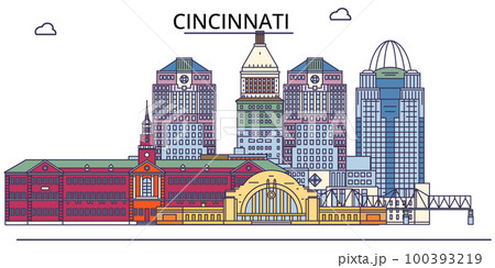 United States, Cincinnati City tourism landmarks, vector city travel illustration 100393219