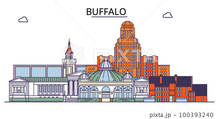United States, Buffalo tourism landmarks, vector city travel illustration United States, Buffalo tourism landmarks, vector city travel illustration 100393240