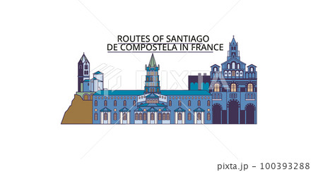 France, Routes Of Santiago De Compostela tourism landmarks, vector city travel illustration France, Routes Of Santiago De Compostela tourism landmarks, vector city travel illustration 100393288