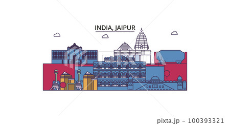India, Jaipur tourism landmarks, vector city travel illustration 100393321