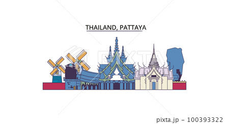Thailand, Pattaya tourism landmarks, vector city travel illustration 100393322