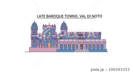 Italy, Val Di Noto tourism landmarks, vector city travel illustration 100393352