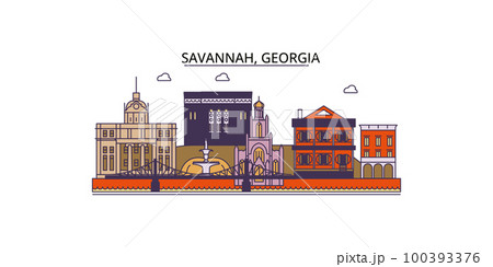 United States, Savannah tourism landmarks, vector city travel illustration 100393376