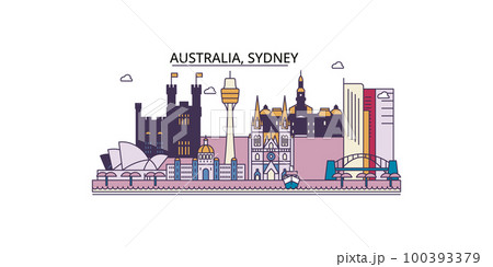 Australia, Sydney tourism landmarks, vector city travel illustration 100393379
