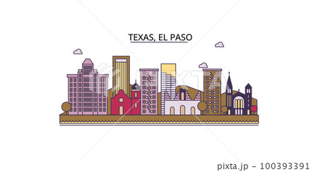 United States, El Paso tourism landmarks, vector city travel illustration 100393391
