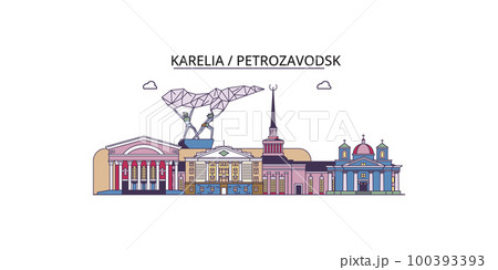 Russia, Petrozavodsk tourism landmarks, vector city travel illustration 100393393