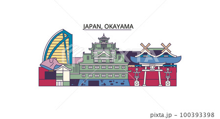 Japan, Okayama tourism landmarks, vector city travel illustration 100393398