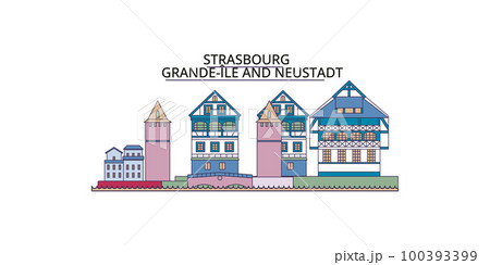 France, Strasbourg City tourism landmarks, vector city travel illustration 100393399