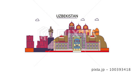 Uzbekistan tourism landmarks, vector city travel illustration 100393418