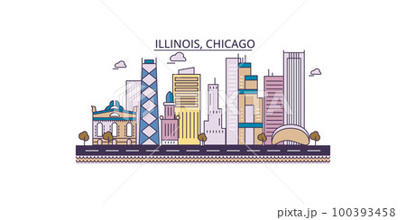 United States, Chicago tourism landmarks, vector city travel illustration 100393458