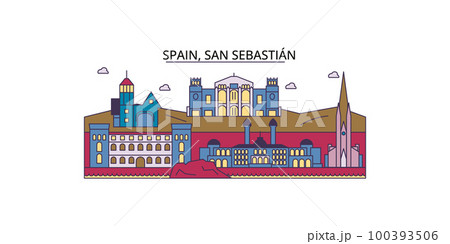 Spain, San Sebastian tourism landmarks, vector city travel illustration Spain, San Sebastian tourism landmarks, vector city travel illustration 100393506